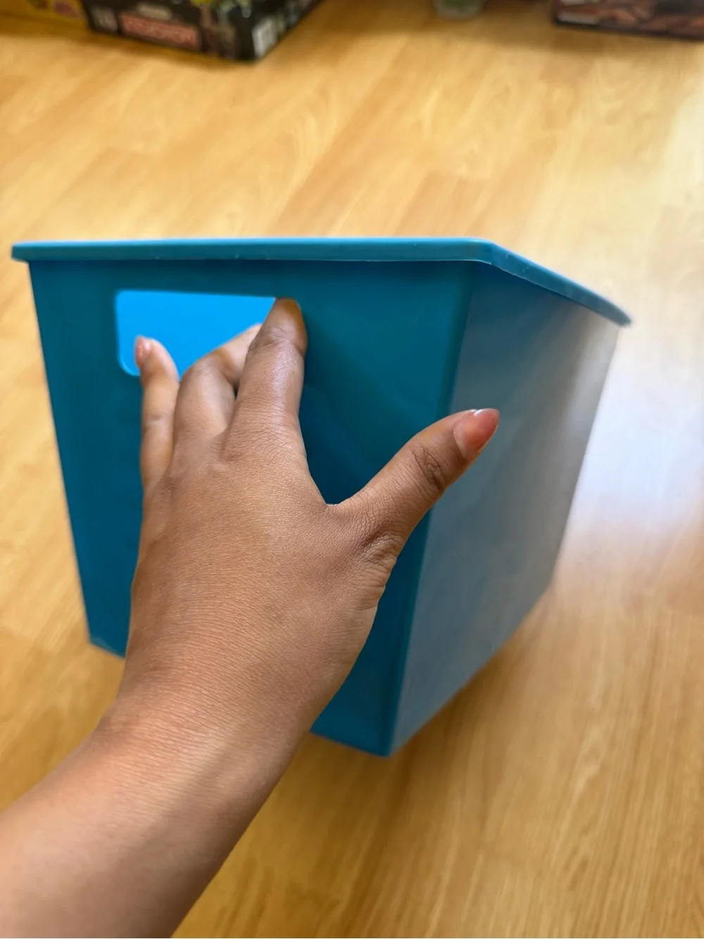 Blue Plastic Storage Bin with Handles - Home Organization